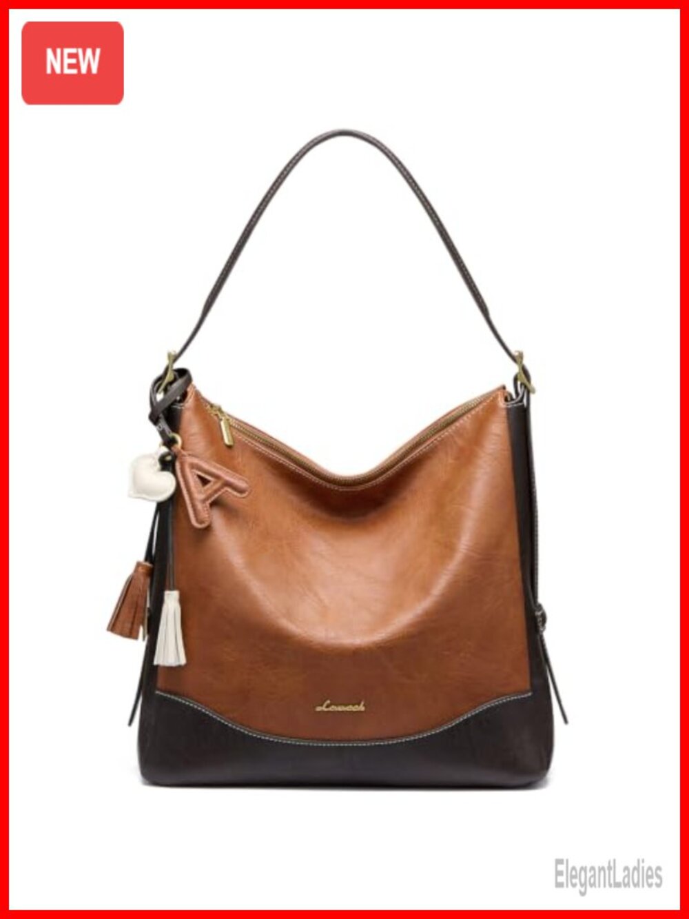Vegan Leather Hobo Bag with Letter Charm Crossbody Slouchy Shoulder Purse